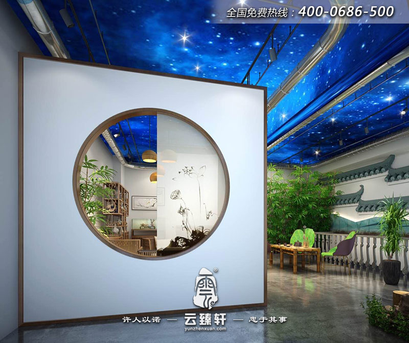 新中式瑜伽館鏤空隔斷設計圖片
