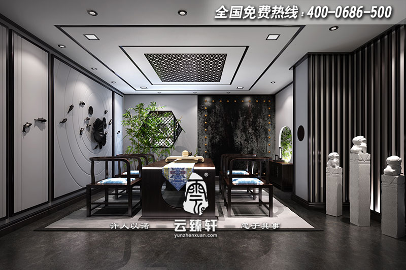 新中式風格會所二層茶室設計效果圖