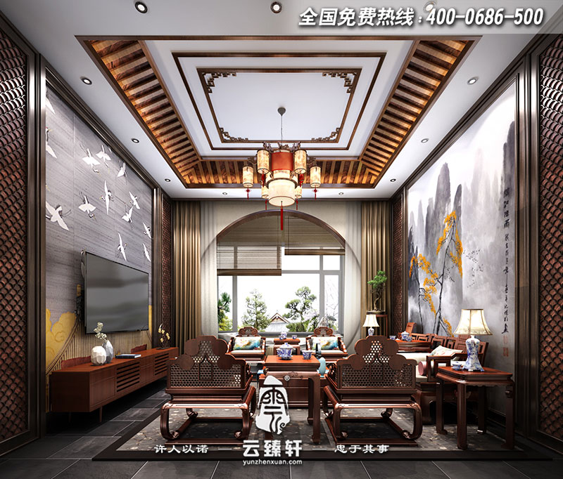 新中式風格客廳壁紙裝修效果圖