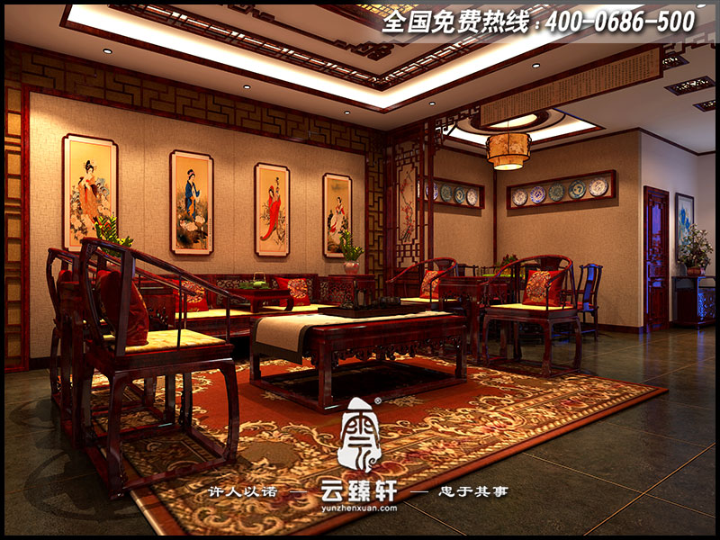中式客廳沙發背景墻設計效果圖