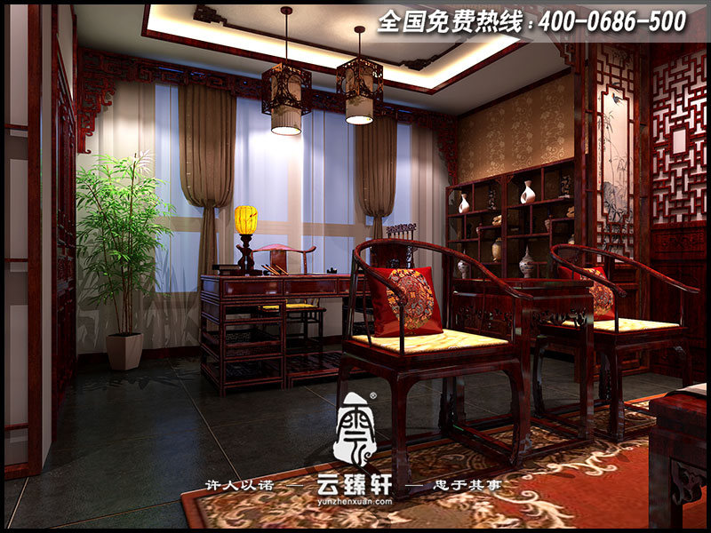 中式客廳書房設計效果圖