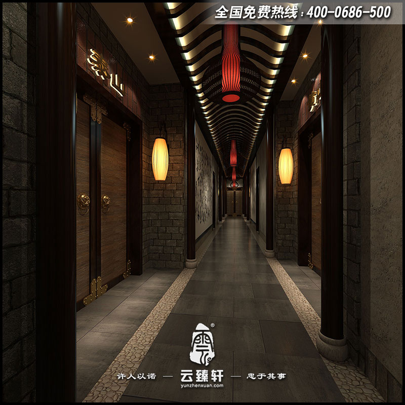 中式餐館走廊設計效果圖